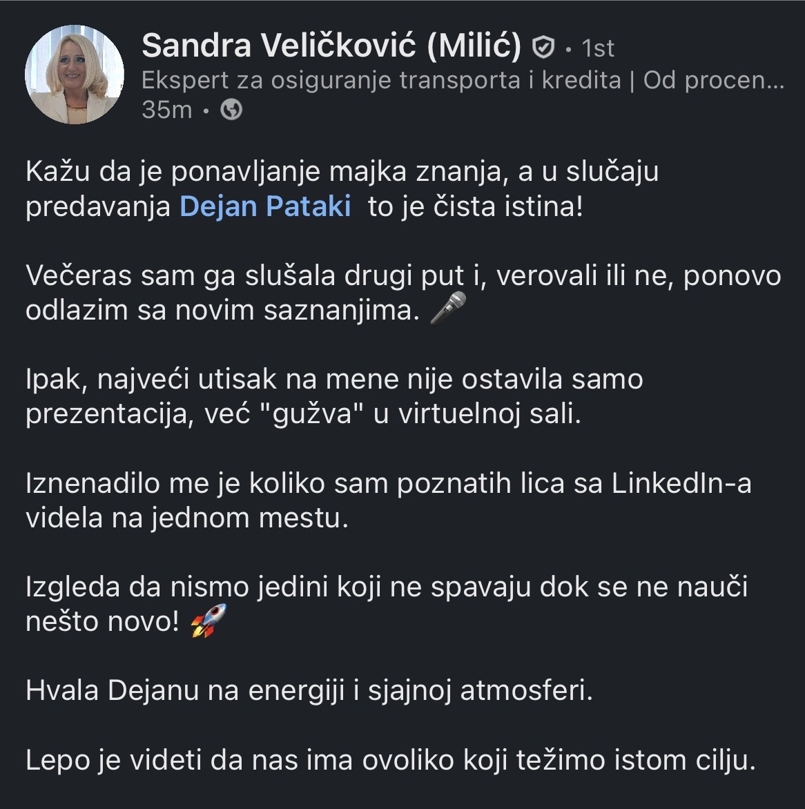 Sandra Veličković (Milić) — utisak sa webinara