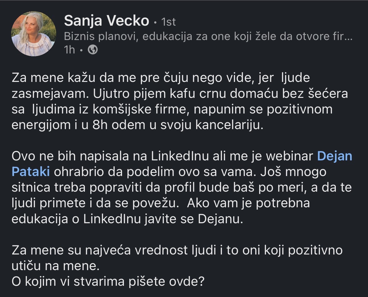 Sanja Vecko — utisak sa webinara