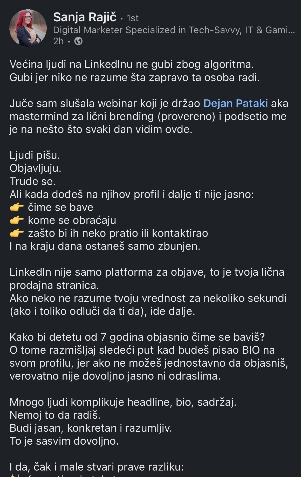 Sanja Rajič — utisak sa webinara