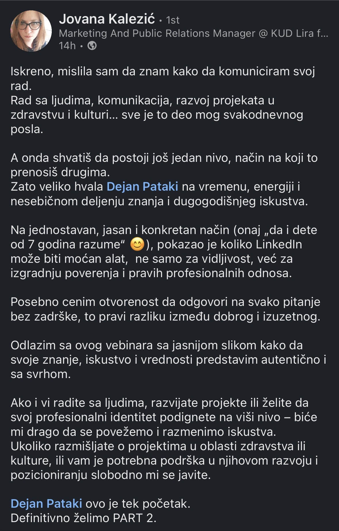 Jovana Kalezić — utisak sa webinara