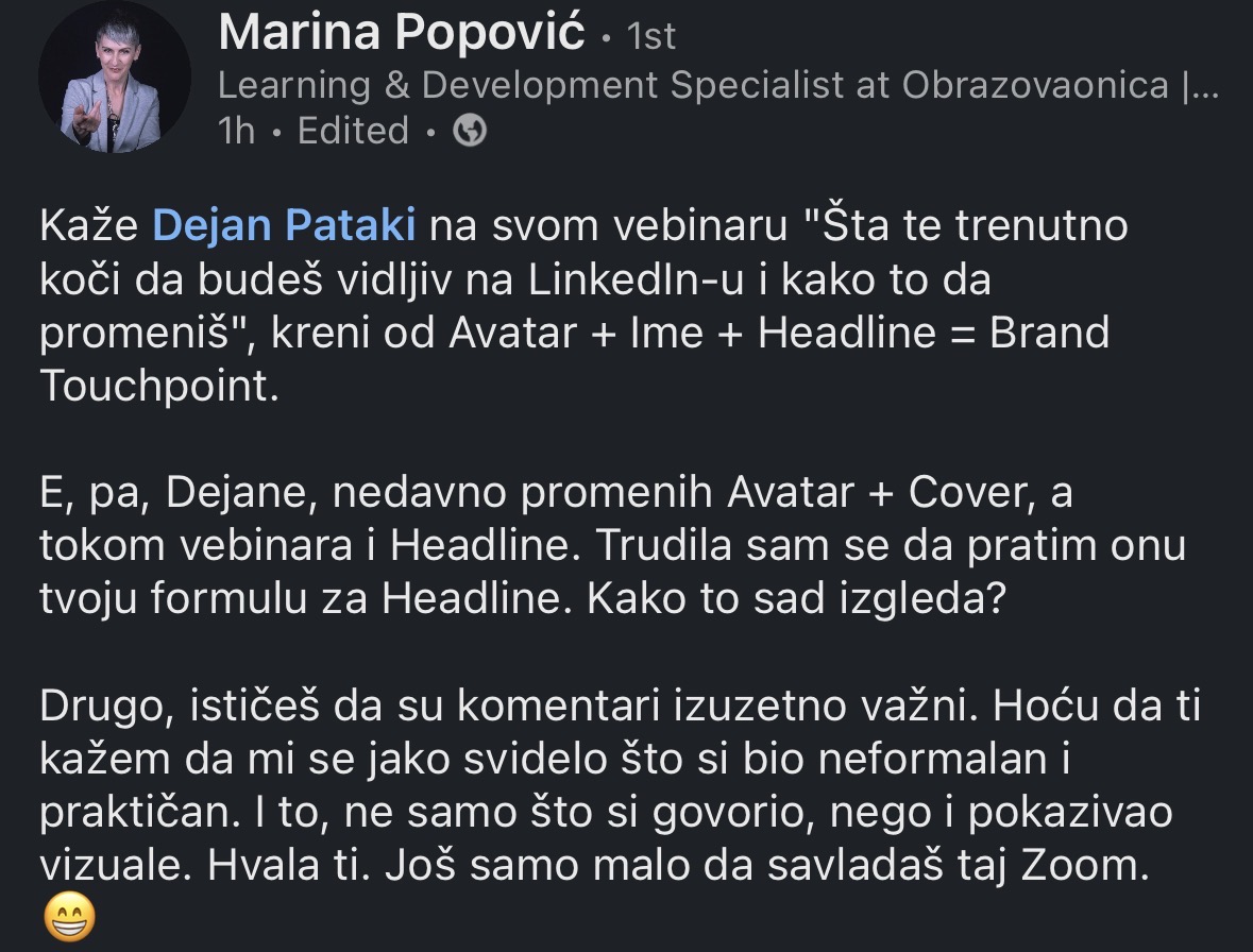 Marina Popović — utisak sa webinara