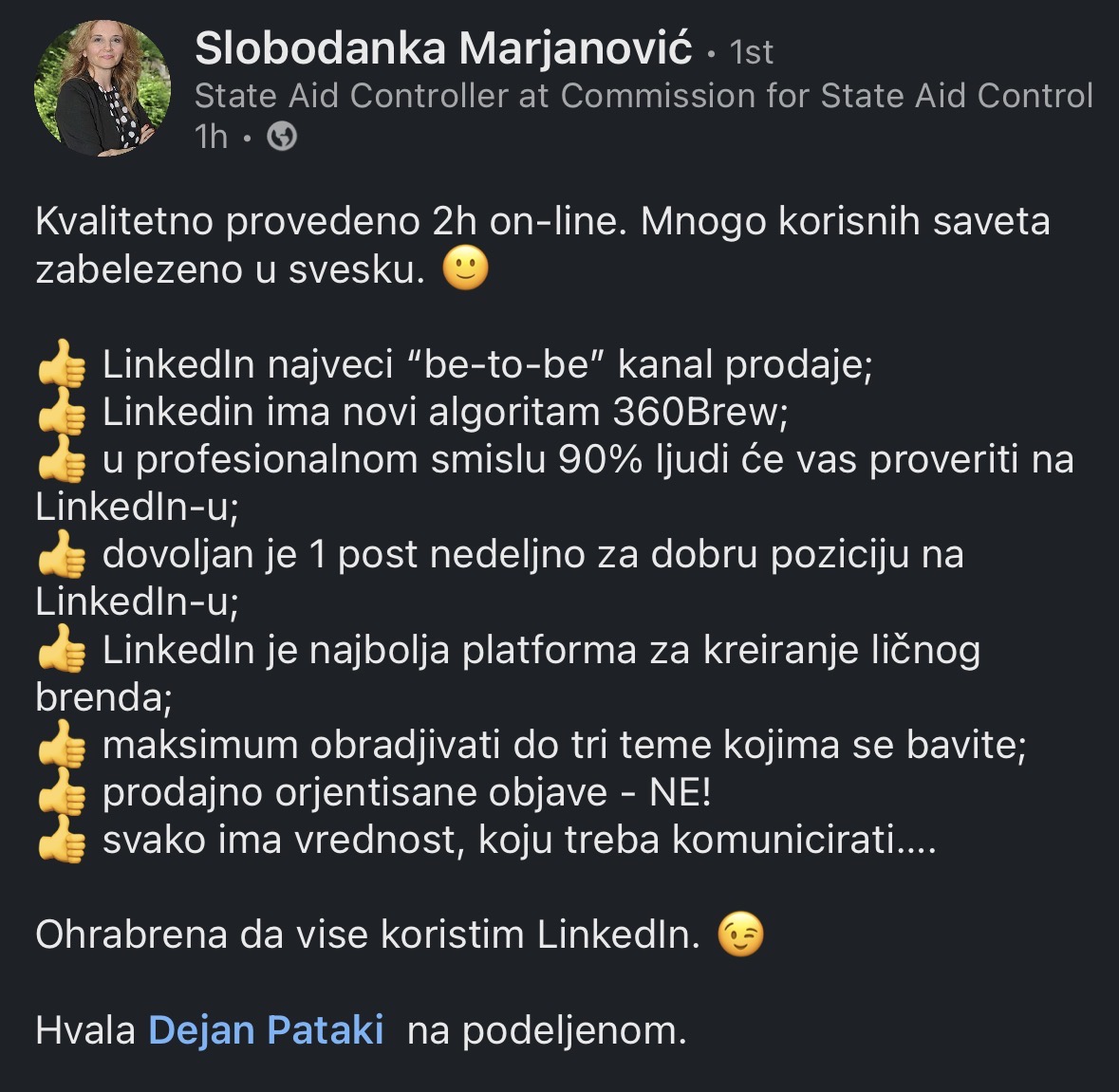 Slobodanka Marjanović — utisak sa webinara