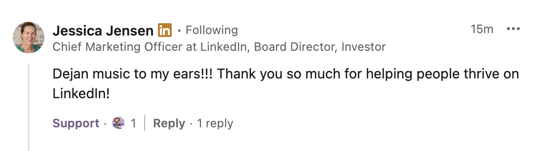 LinkedIn komentar Jessice Jensen, CMO LinkedIna
