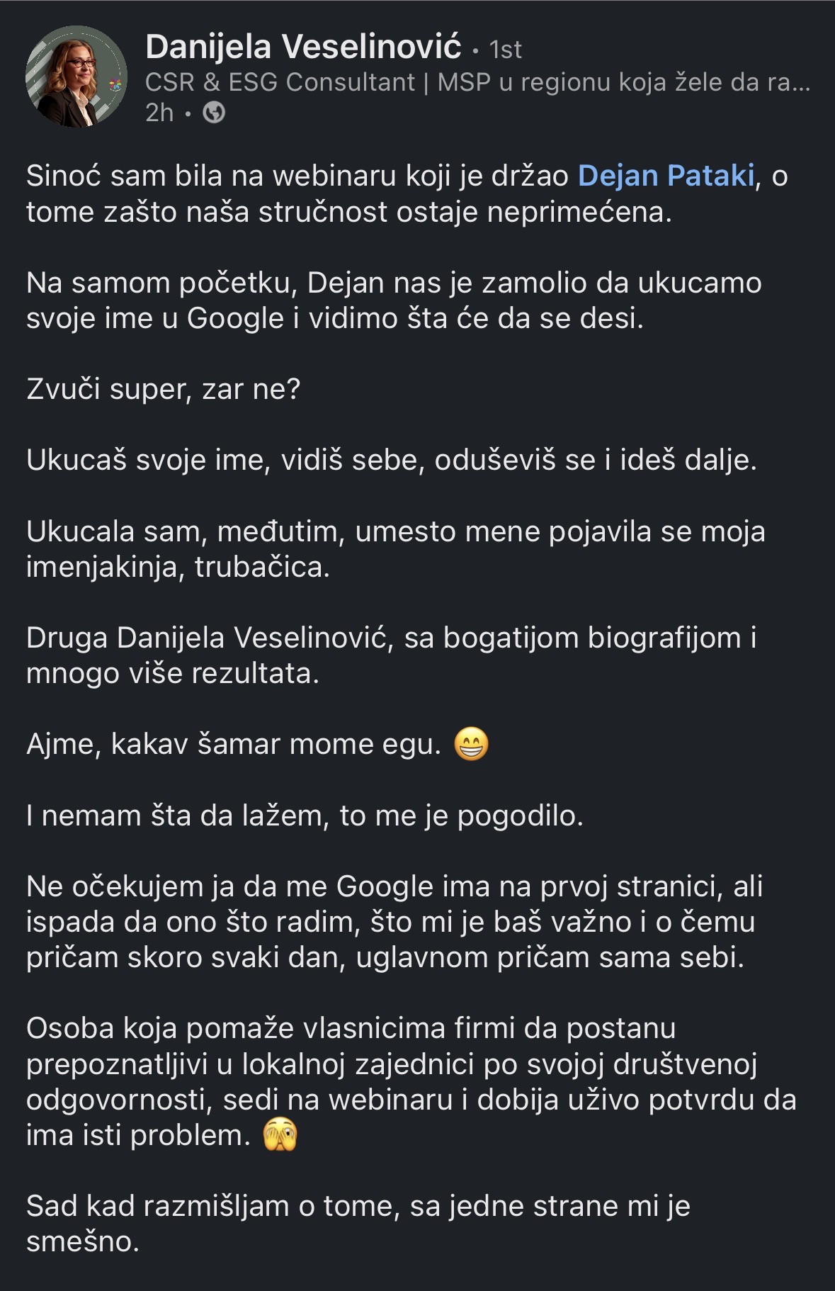 Danijela Veselinović — utisak sa webinara