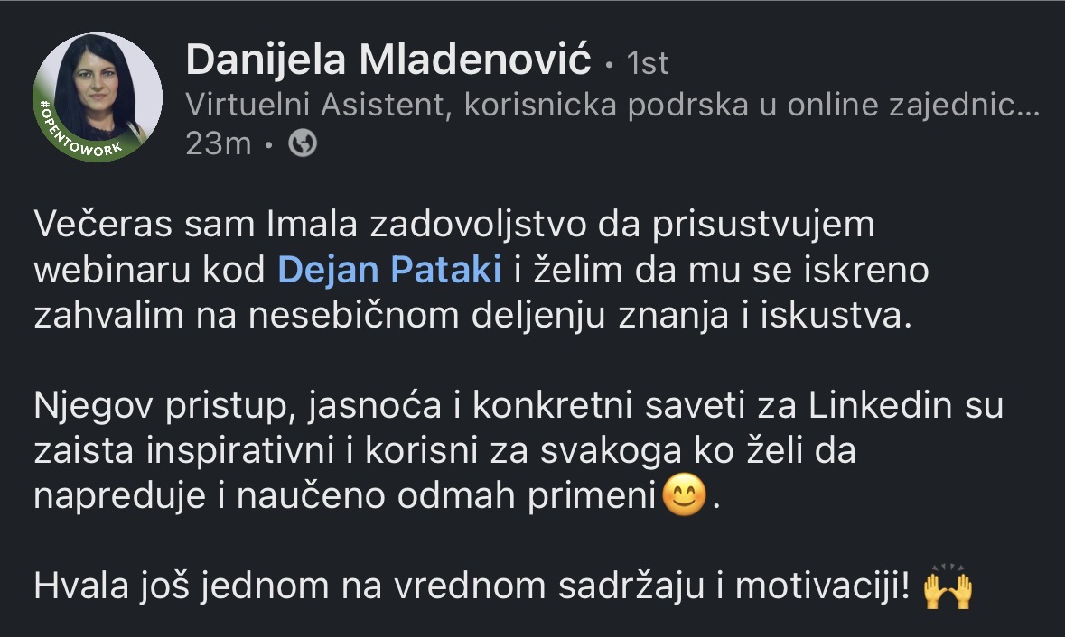 Danijela Mladenović — utisak sa webinara