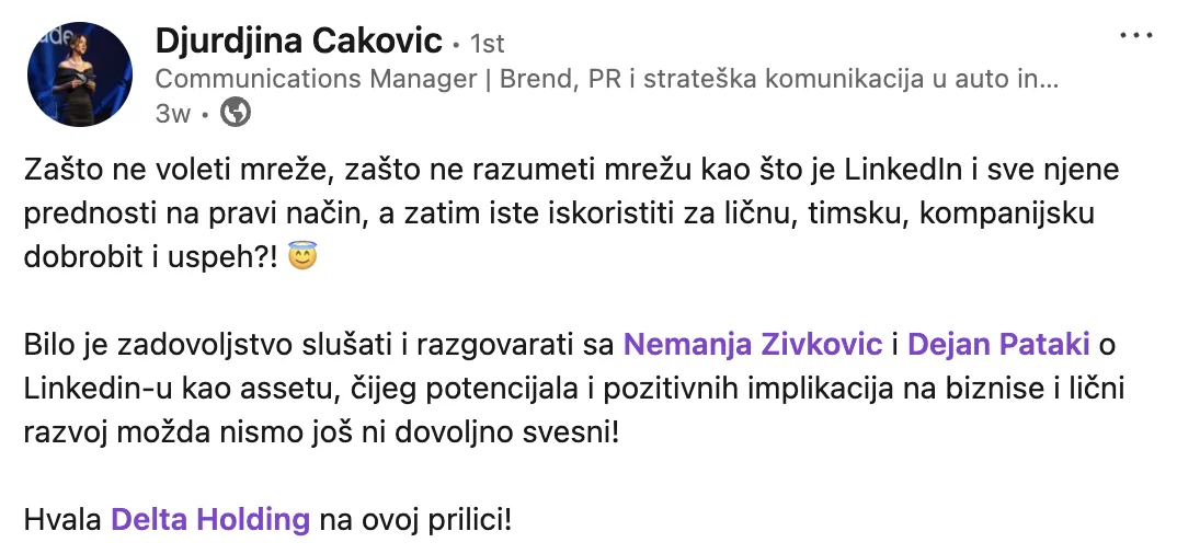 Đurđina Caković – LinkedIn objava