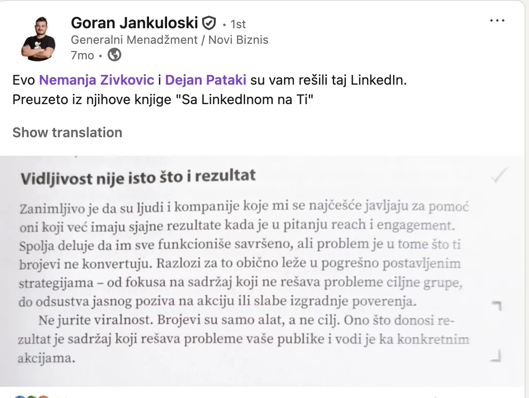 Goran Jankuloski – LinkedIn objava