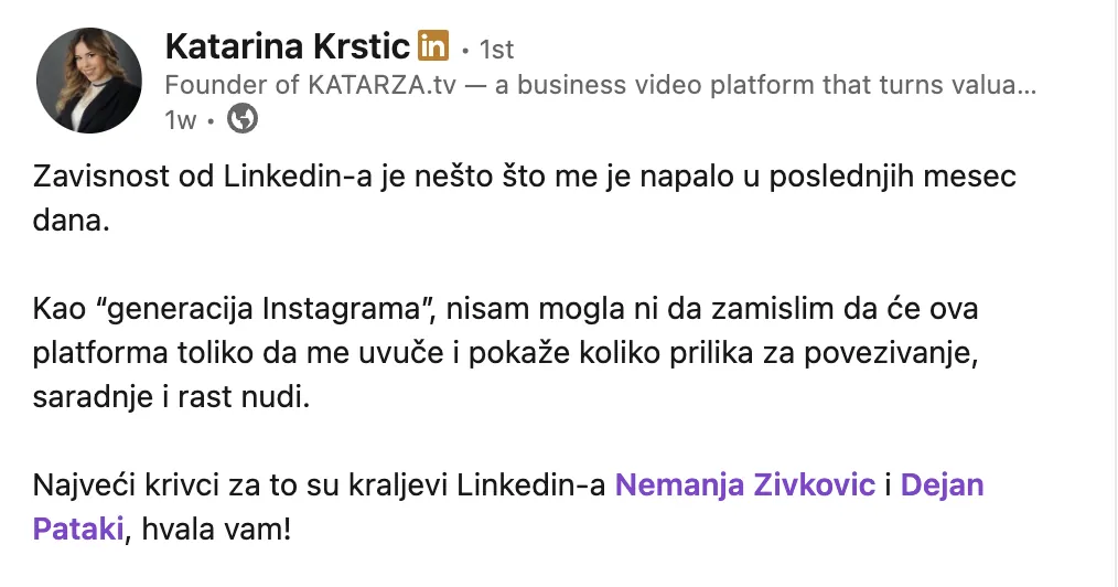 Katarina Krstić – LinkedIn objava