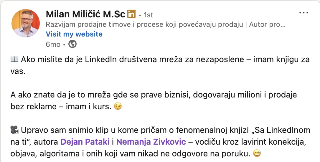 Milan Miličić – LinkedIn objava