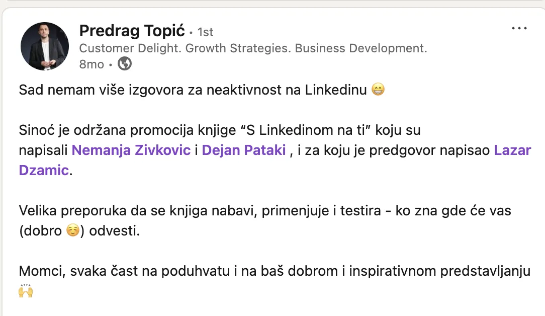 Predrag Topić – LinkedIn objava